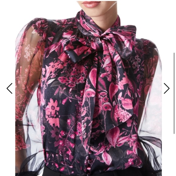 NEW! Alice + olivia BRENTLEY TIE NECK BLOUSON SLEEVE BLOUSE - Picture 3 of 13